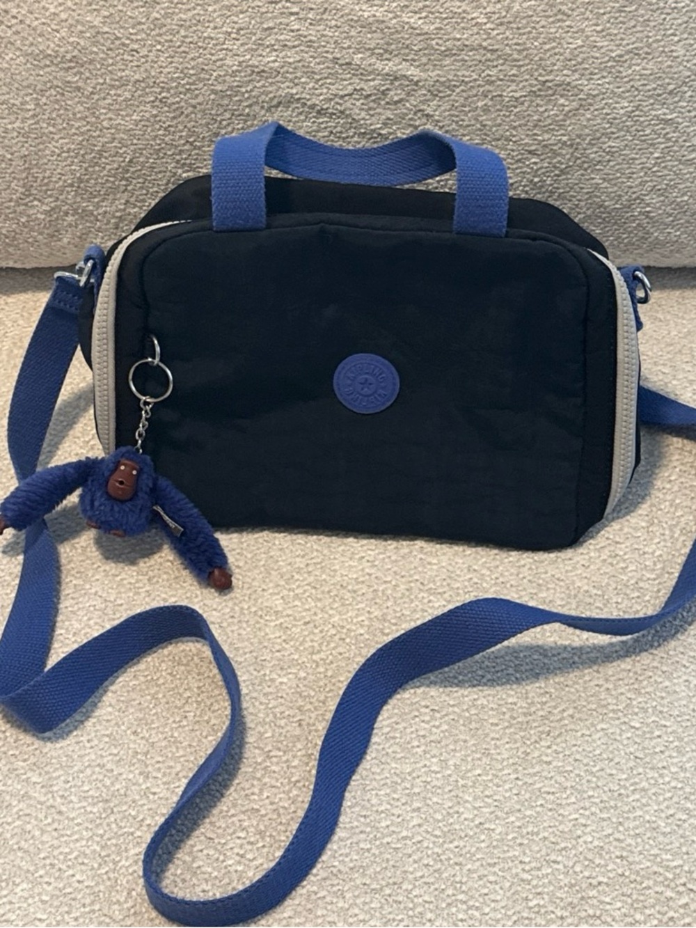 Kipling navy and Blue Nylon Crossbody lunch Bag with Monkey Charm